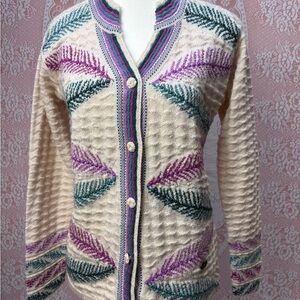 Vintage Teacher Textured Knit Cardigan | Beaded Detail Sz Sm